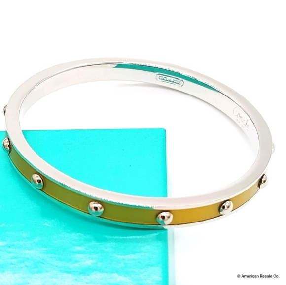 Coach Jewelry - $68 COACH Yellow Enamel Silver 1/4" Nail Head Silver Bangle Bracelet - NWT
